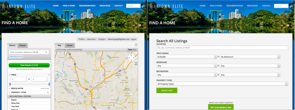 Home Search Page - laptop vs iPad